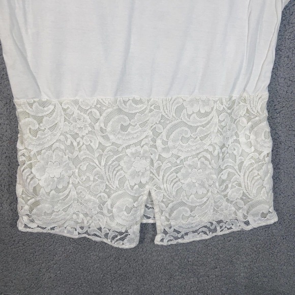 Chico's Top Womens 1 White Floral Lace Slit Back Cap Sleeves Zip Back Casual - Picture 6 of 12